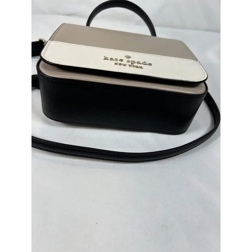 Kate Spade New York STACI SQUARE CROSSBODY EUC Warm‎ Beige Black Ivory